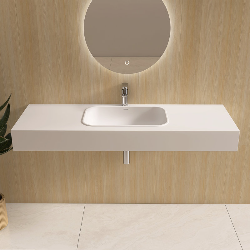 59" Wall-Mounted  Solid Surface Bathroom Sink With Faucet Hole