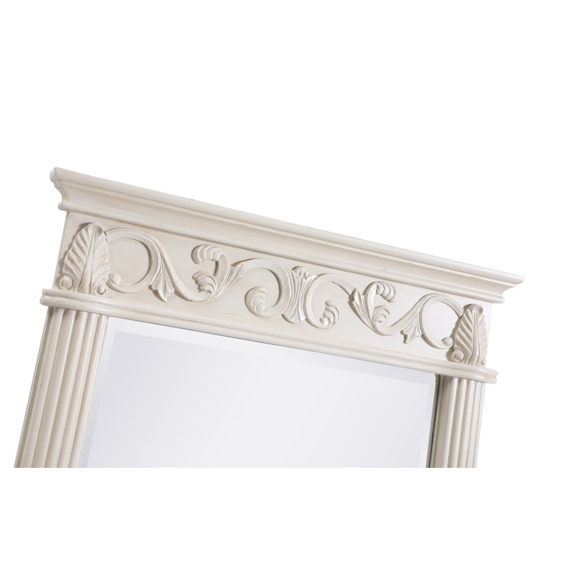 Aurillac Traditional Beveled Bathroom/Vanity Mirror, 30" H x 21" W, Antique White
