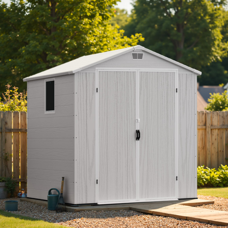 6 Ft. W X 6 Ft. D Resin Outdoor Storage Shed, Weather-Resistant Outdoor Storage With Reinforced Design, White