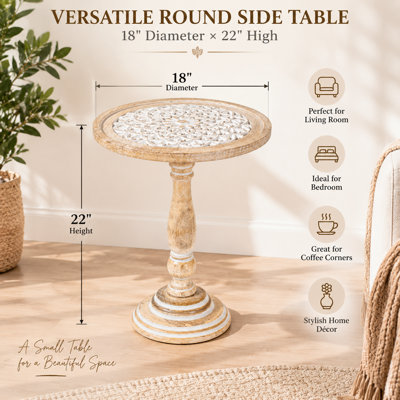  White Wash Single-Pillar Round End Table