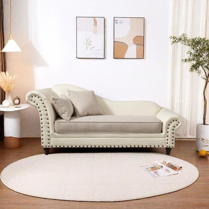 Chaise longue avec structure en bois massif, Orienté à gauche (vu de face), Ivoire blanc