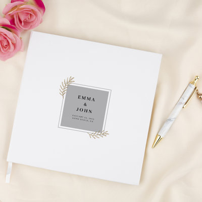 Grey With Minimal Leaf Stems Custom Wedding Guestbook