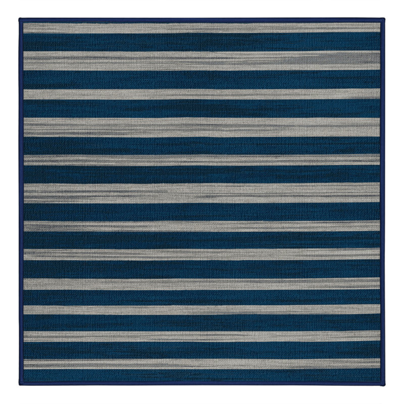 Washable Deep Blue Light Gray Striped Area Rug, Rectangle 6' x 9'