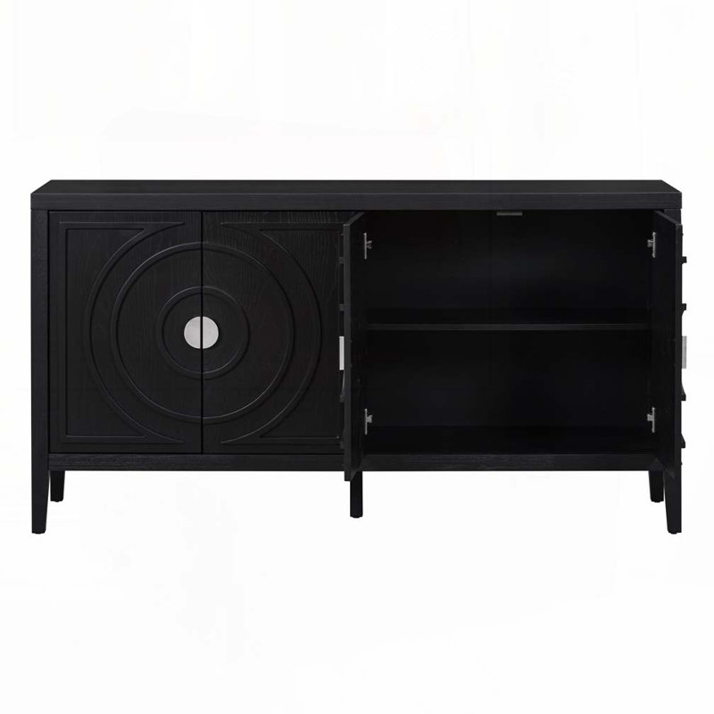 Console en bois avec poignée de porte ronde en métal, Noir, noir, noir, noir