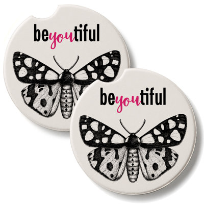 BeYoutiful Butterfly 2 Pack Absorbent Stone Car Coasters