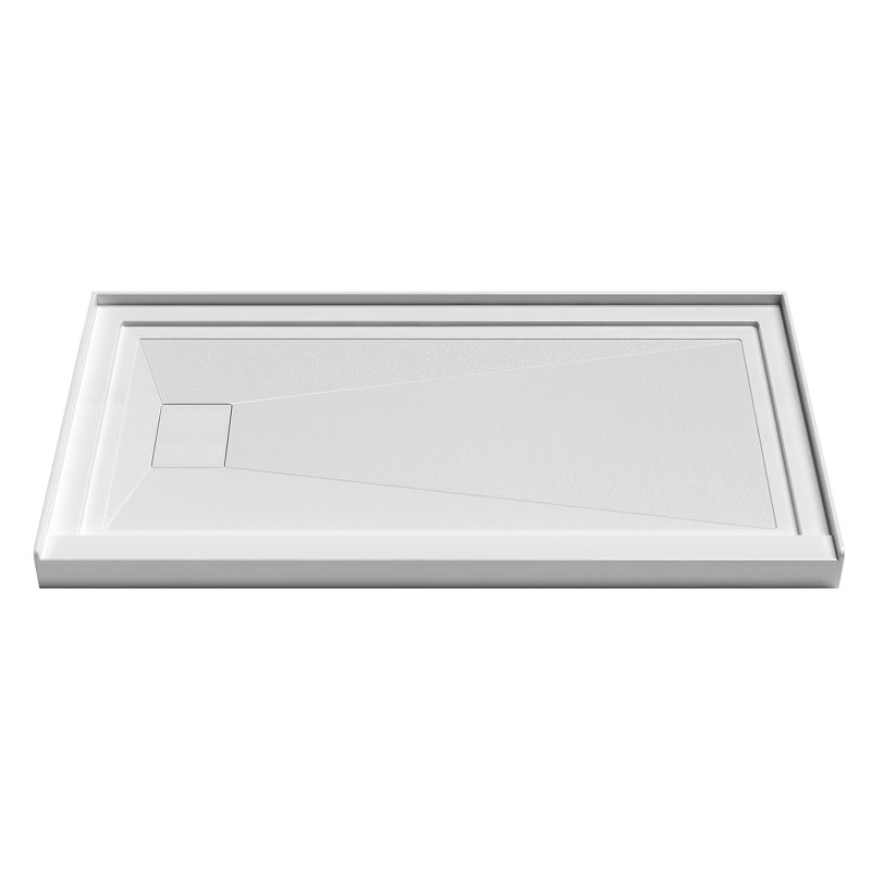 Base de douche en acrylique 60 po x L 32 po avec drain à gauche, panneau de douche rectangulaire à seuil simple, plancher antidérapant blanc