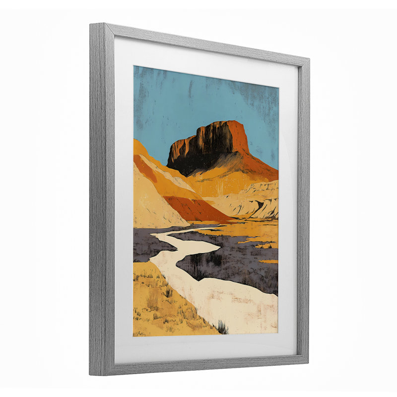 Reproduction sous verre rétro encadrée par Canyon Noble, conception de Walker Noble, H 16 po x l 13 po, Cadre de ferme gris