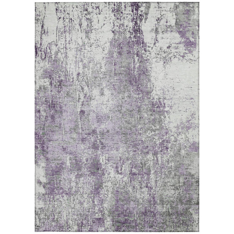 Tapis extérieur lavable abstrait 3 pi x 5 pi prune et ivoire