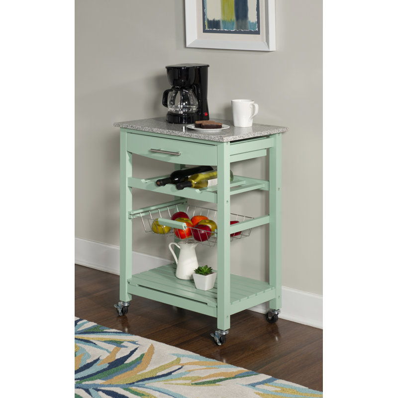 Chariot de cuisine en granit avec tiroir utilitaire et panier Macy, Vert, Granit