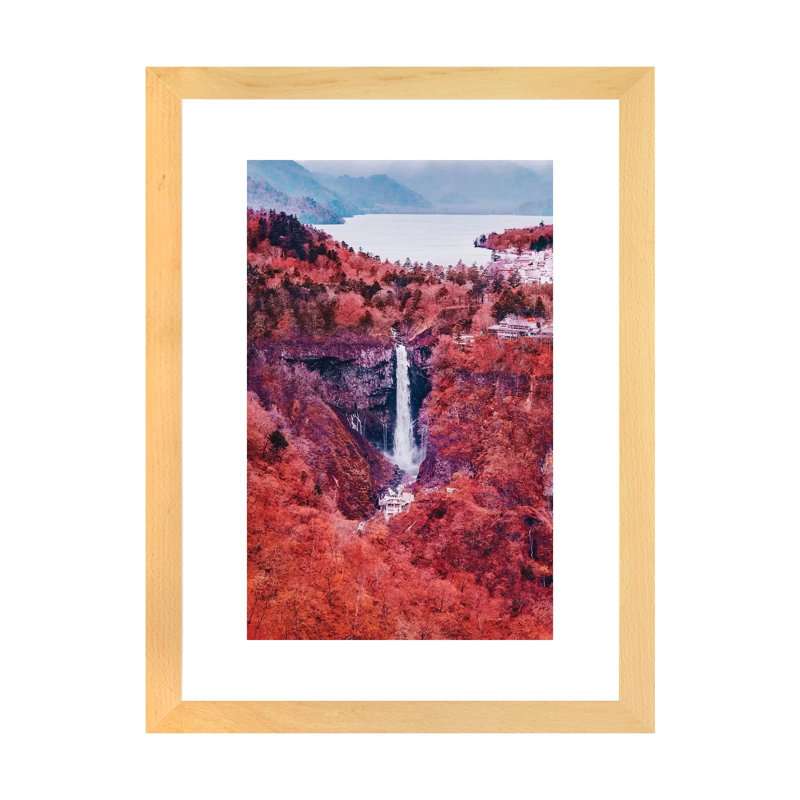 "Kegon Falls" par Hobopeeba-reproduction d’art, Blanc, H 24 po x l 16 po x P 1 po, Toile avec cadre en bois beige