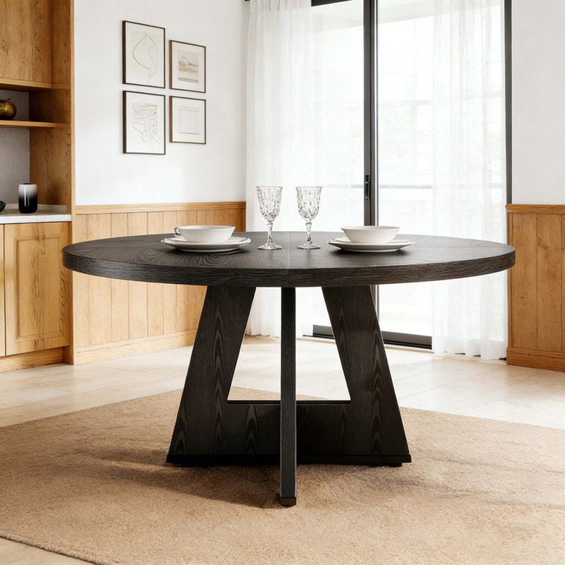Wooden Round Dining Table Farmhouse Kitchen Dinner Table for 4, Black