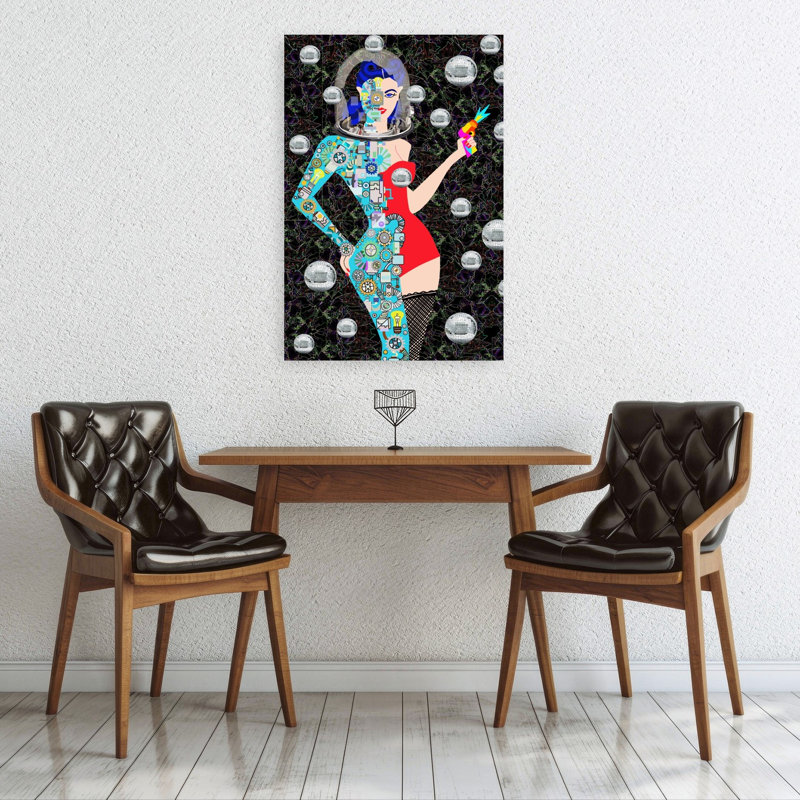 Reproduction d'art mural rétro femme rétro, H 36 po x l 24 po