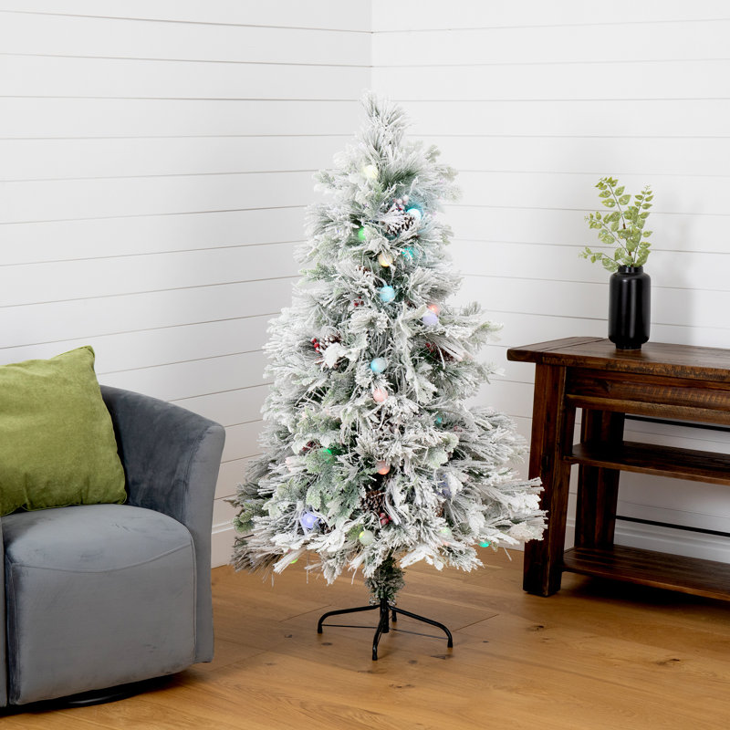 5 pi Arbre de Noël artificiel floconné avec fibre de pin et baies