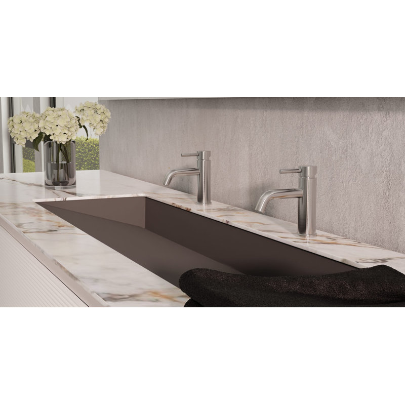 Lavabo de salle de bain encastré en pierre 48 po x 16,1 po Badeloft, Noir lustré