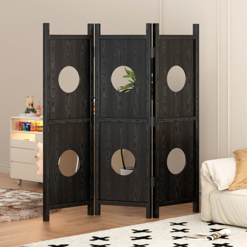 3 Panels Black Solid Wood Folding Room Divider