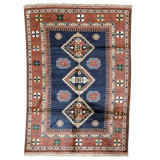 High-Quality Hand-Knotted Navy And Rust Area Rug