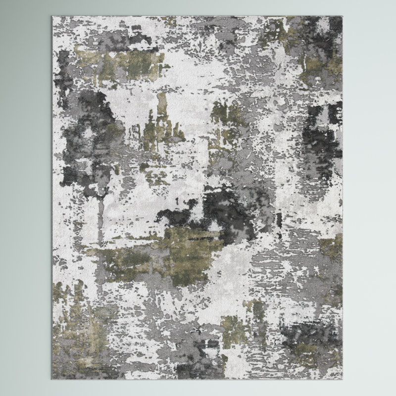 Tapis abstrait gris / vert Serafino, Rectangle 12 pi x 15 pi