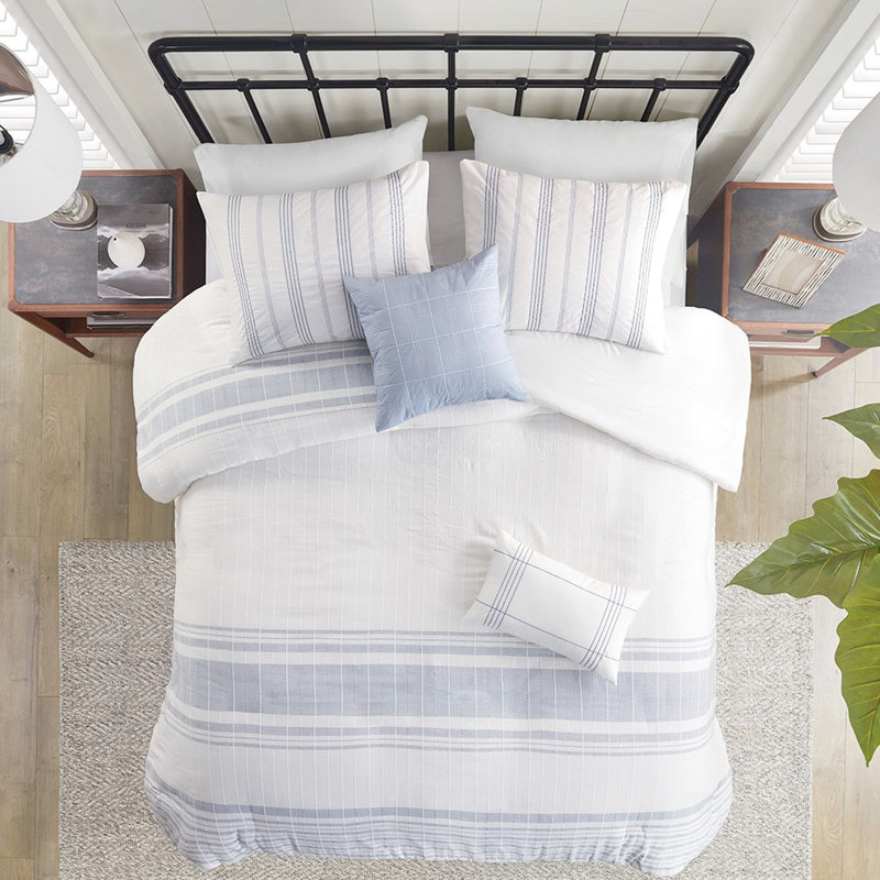 Housse de couette en coton double / grand - 5 pièces de style moderne avec fermeture à boutons et couvre-oreillers décoratifs multicolores contrastants