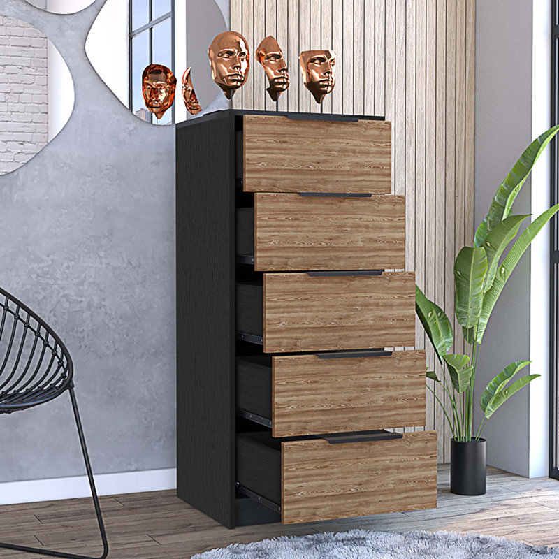 Kaia 5 Drawer Dresser, Vertical Dresser, Black/Pine