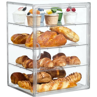 4 Layers Adjustable Pastry Display Case Clear Acrylic Bread Box