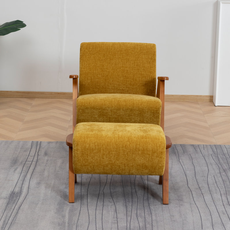 Upholstered Armchair with Footstool, Yellow, 1