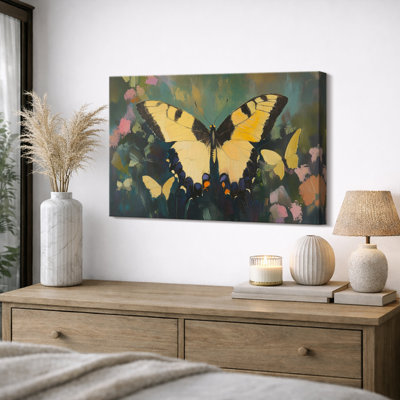 Œuvre botanique colorée de papillon jaune, photos de salon, impression sur toile encadrée