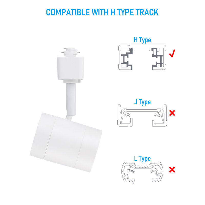 Led Track Lighting Heads Dimmable, H Type Track Spotlight Fixtures, 600Lm, 8.5W, Cri90, 36° Beam Angle, 2700K Soft White