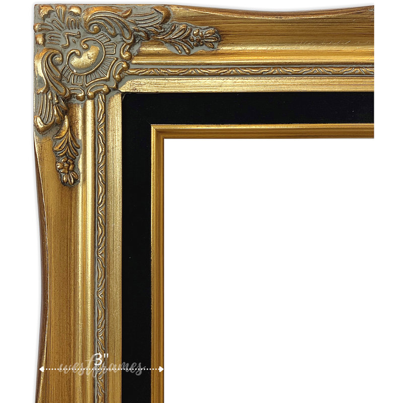 Daisy Antique Gold Leaf Wood French Baroque Picture Frame, Gold/Black Liner, 16" x 20"