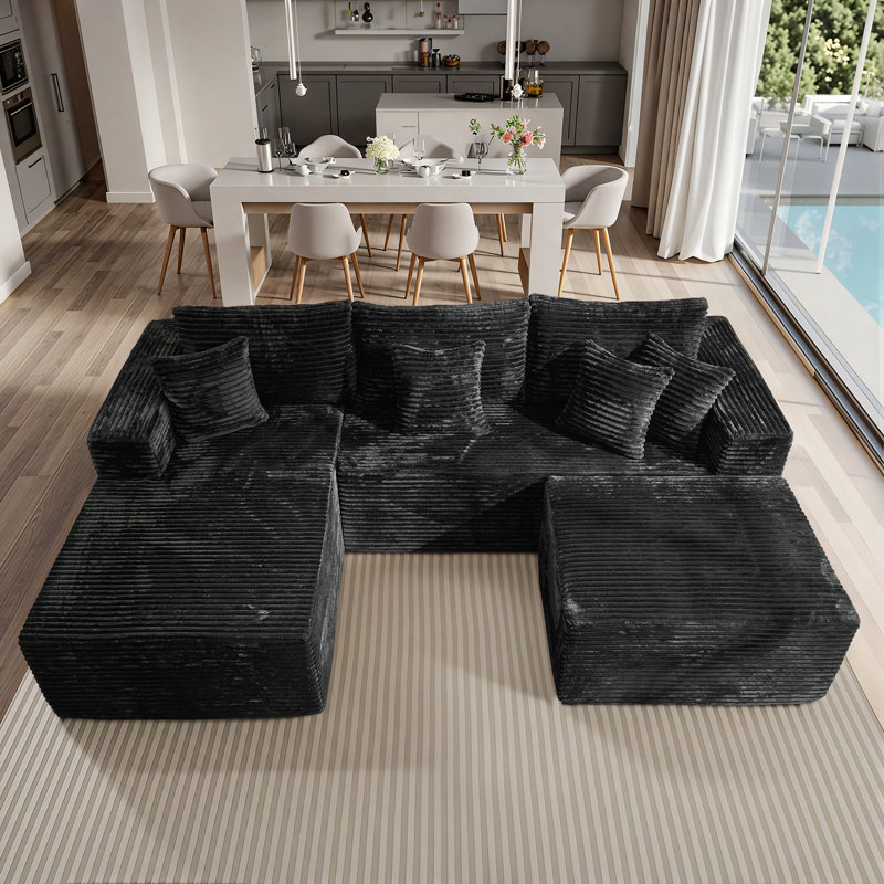 108” Modular Sectional Sofa With Ottoman, Deep Seat U-Shaped Cloud Couch, Boneless Comfort, No Assembly Required