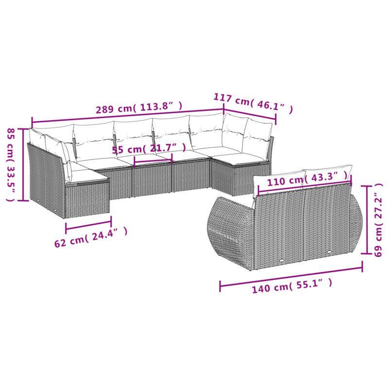  Garden Sofa Set Beige, Light Grey Poly Rattan Large Modular