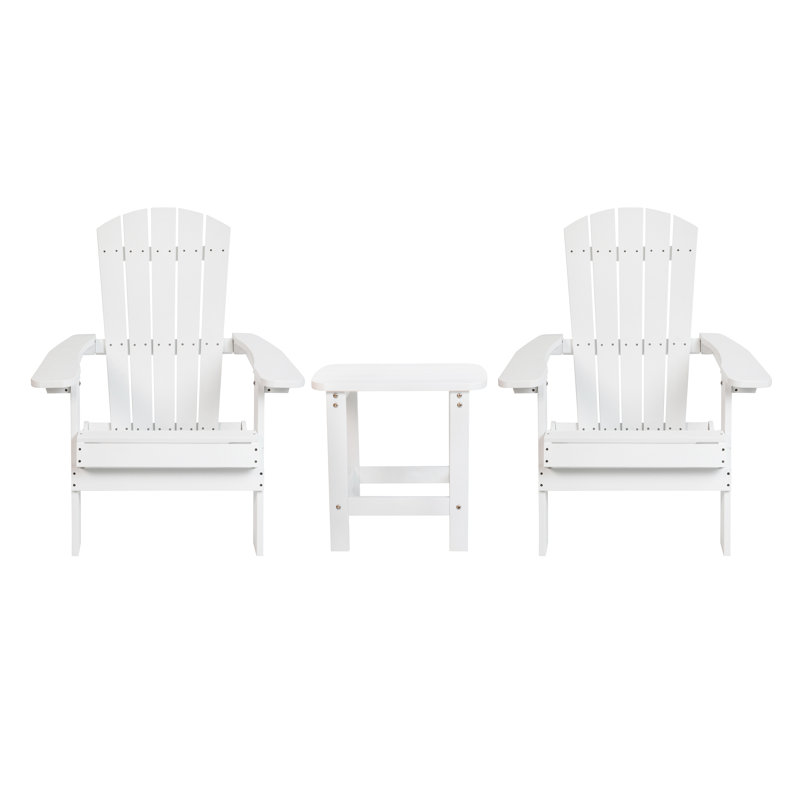 Balasi Indoor/Outdoor Folding Adirondack Chairs with Side Table, White
