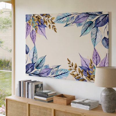 Canvas A Mesmerizing Composition Showcases Delicate Leaves In A Spectrum Of Wall Art Blue Purple And Gold Meticulously Arranged Canvas Wall Art