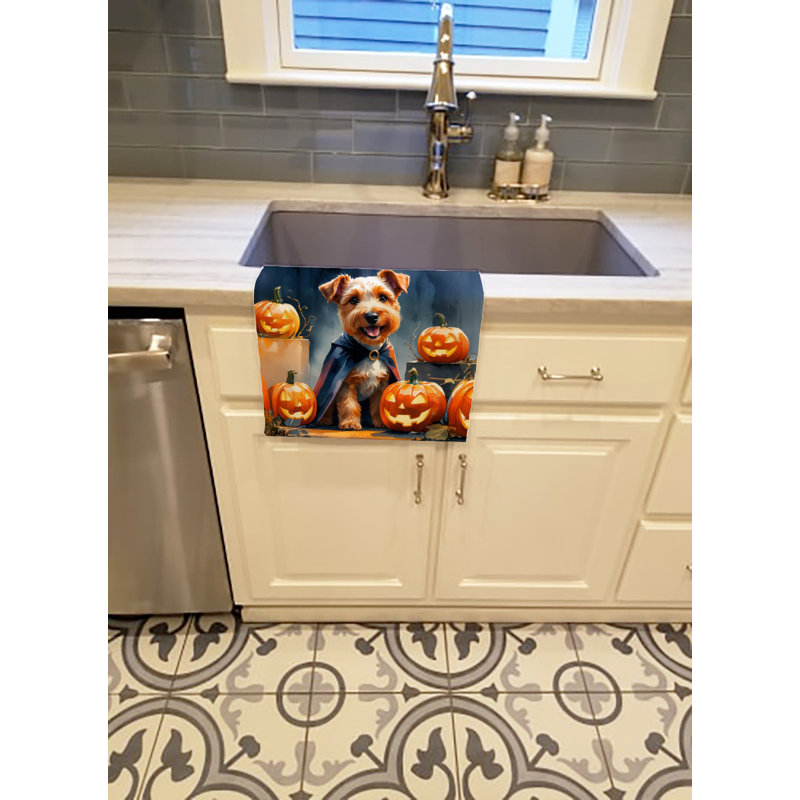 Airedale Terrier Puppy Halloween Kitchen Towel, Airedale Terrier