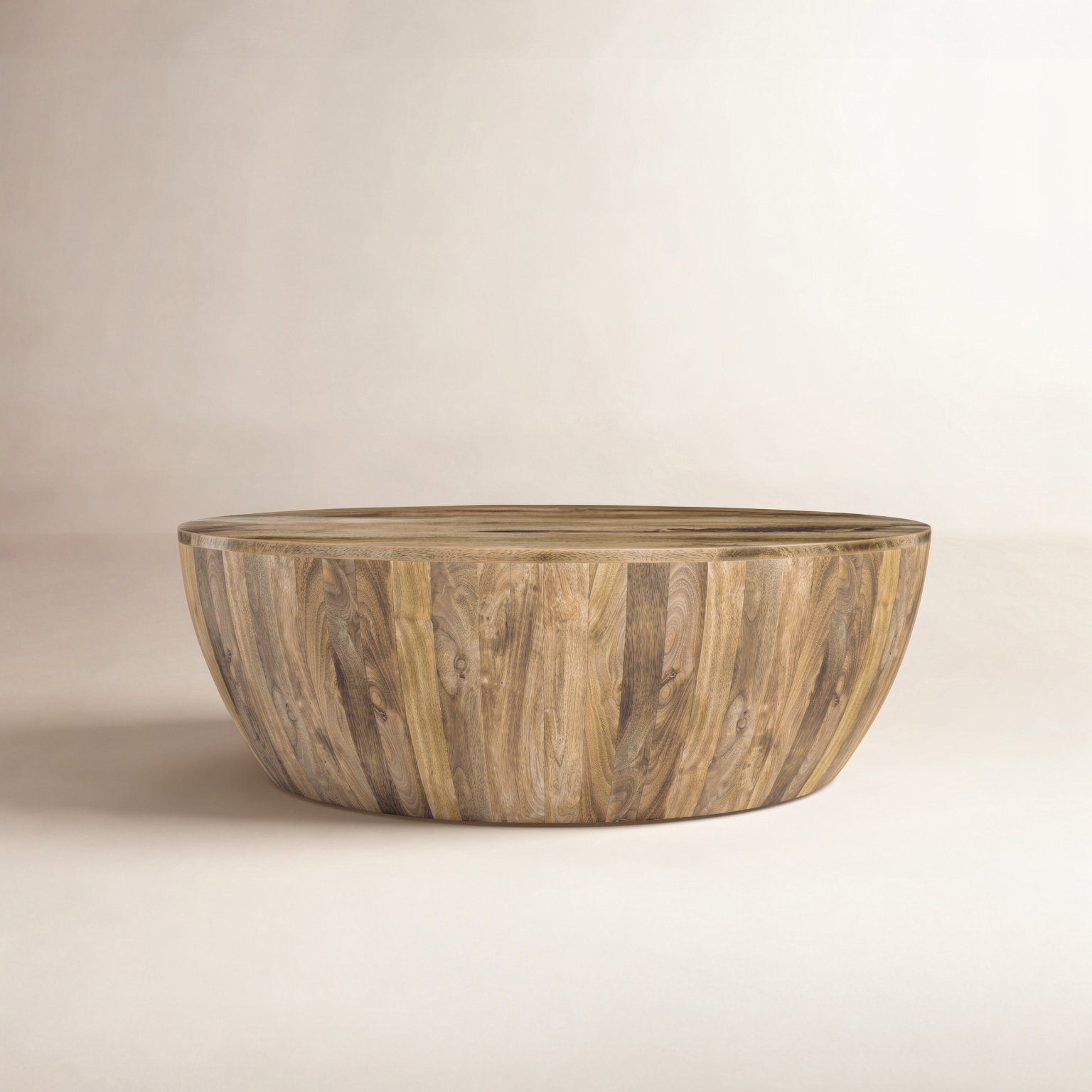 Solid Mango Wood Drum Coffee Table, Natural