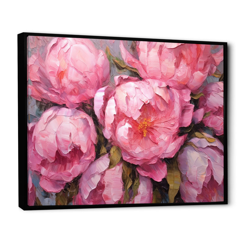 Pivoine rose I - art mural floral, H 24 po x l 32 po x P 1 po, Cadre flottant noir