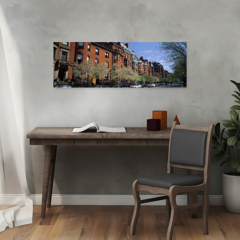 Buildings In A Street Commonwealth Avenue Boston Suffolk County Massachusetts USA by Walter Bibikow - Wrapped Canvas Panoramic Print