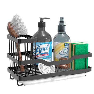 Stainless Steel Kitchen Sink Organizer Caddy With Drip Tray And Sponge Holder - No Drilling Required