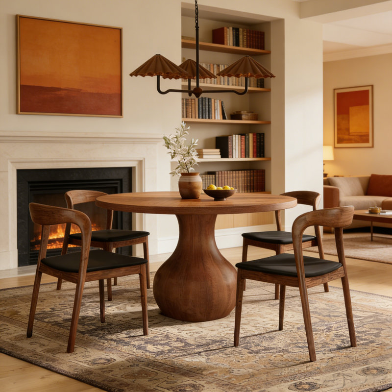 Ensemble de salle à manger rond en bois massif pour 4 personnes Ikerne, H 29,52 po x L 53,15 po x l 53,15 po, 4 White Chairs