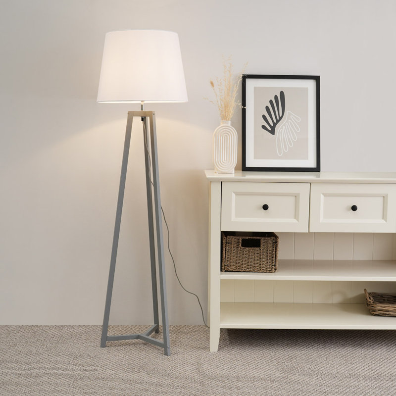 Rhavyn 148cm Traditional Floor Lamp, Matte Grey, White