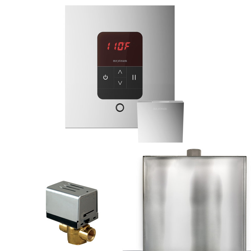 Ensemble de base de commande de douche à vapeur Butler avec commande carrée de l'iTempo et tête de vapeur, Chrome poli
