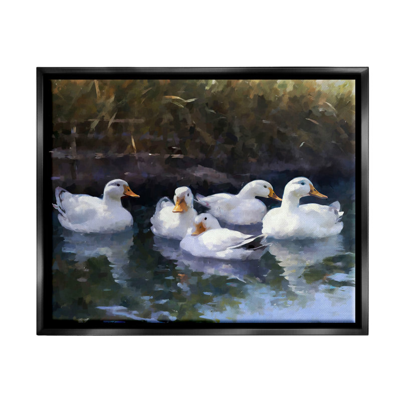 " Five Ducks In Pond " by Ziwei Li, 24" H x 30" W x 1.7" D, Jet Black Floater Frame