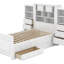 Lit plateforme simple en bois avec armoire verticale tout-en-un et 4 tiroirs de chaque côté-315891292