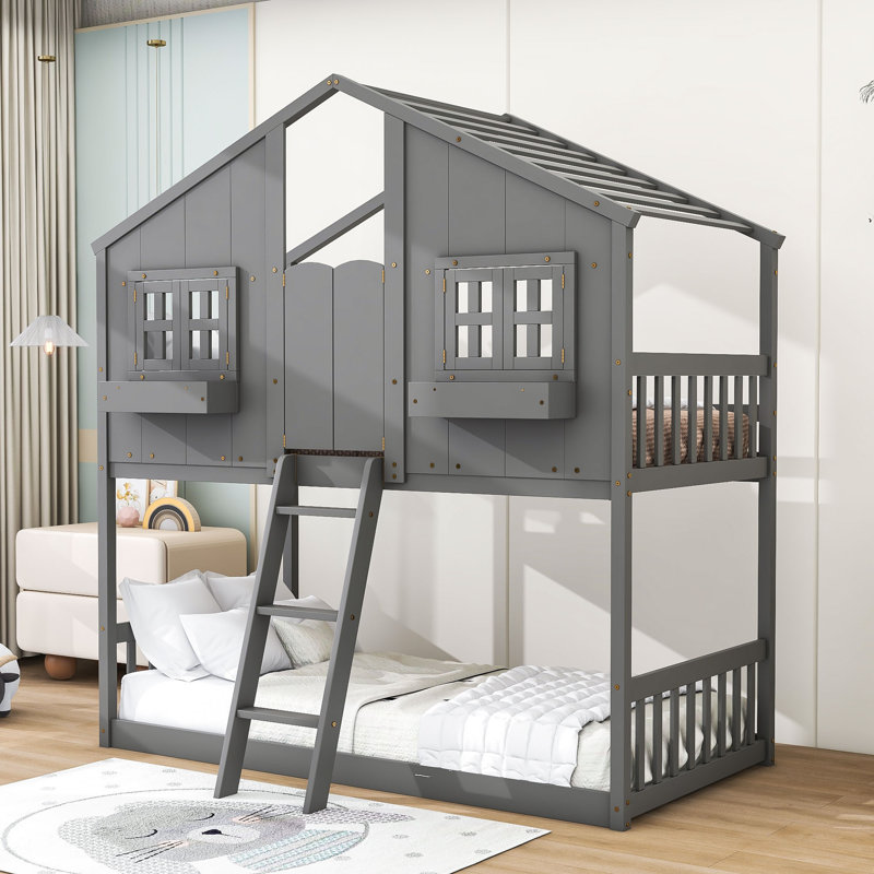 Aleks Kids Twin Over Twin Bunk Bed, Gray