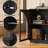 4-door Sideboard Cabinet, Black With 2 Shelves, Arched Glass Door Fronts-164130984