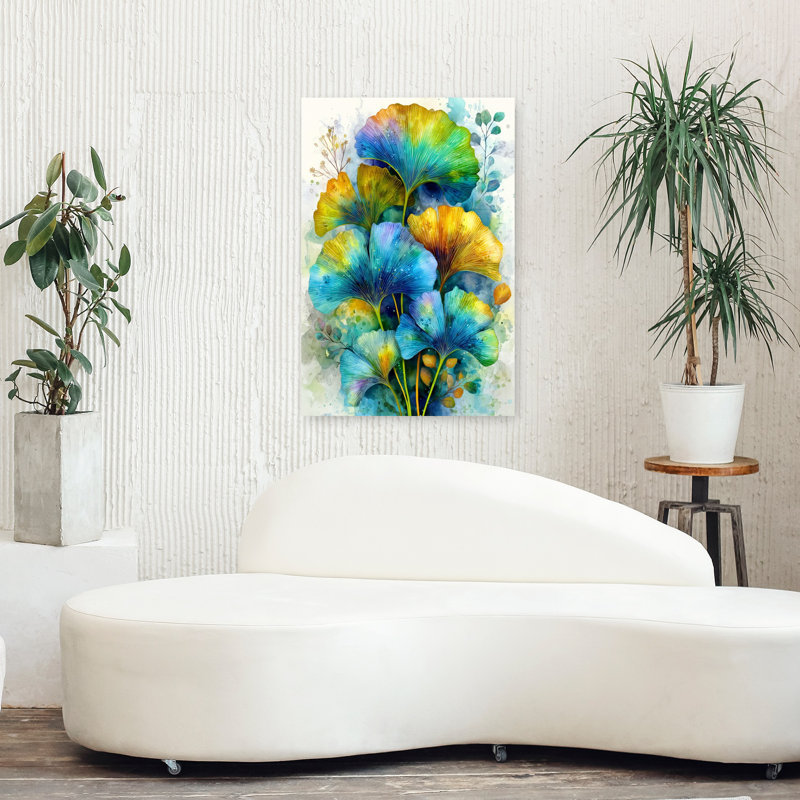 Painterly Florals Evergreen Ginkgo Biloba 4, art abstrait fleur nature, 36" H x 24" W