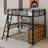Full Size Metal Loft Bed With Shelves And Desk-1149733905