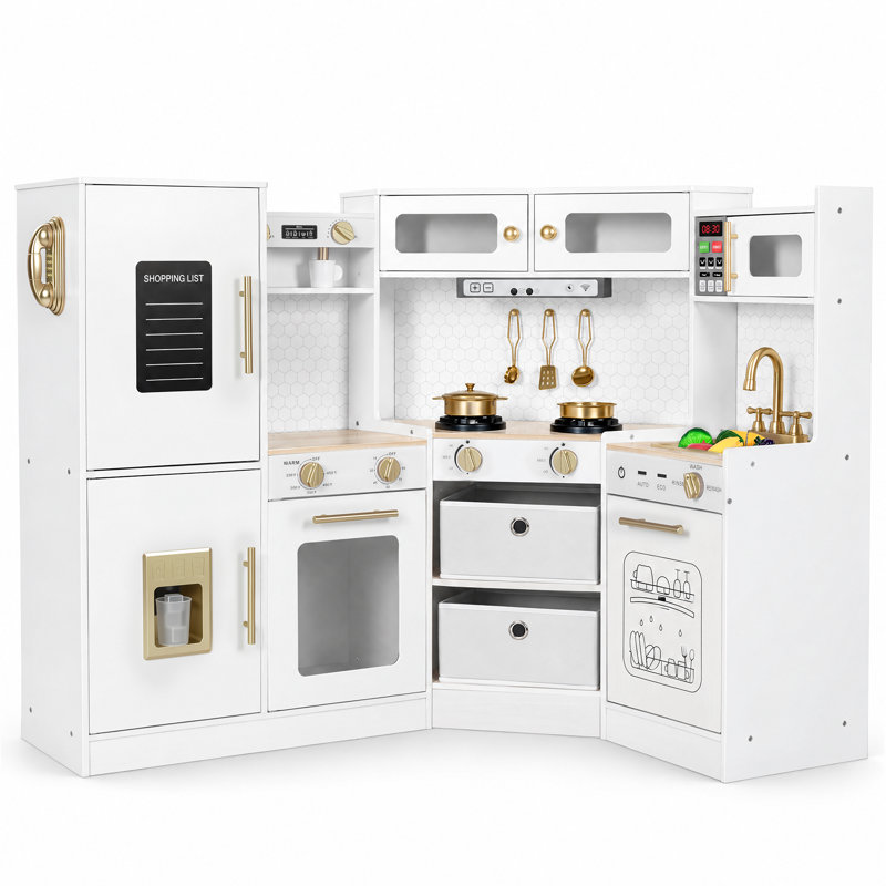 Ensemble de cuisine en bois pour enfants avec jeu de vaisselle, Blanc