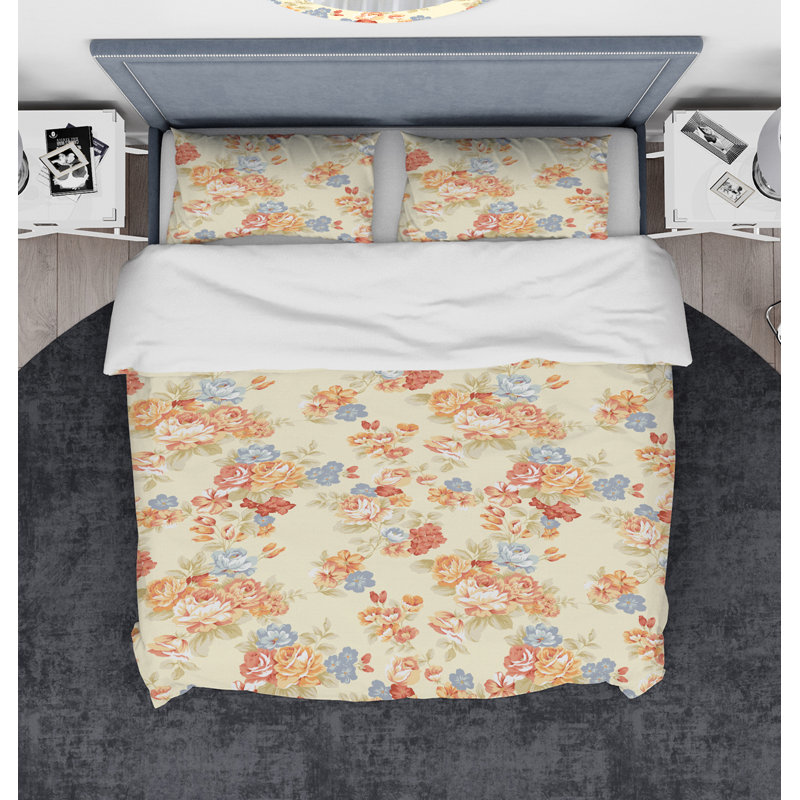 Ensemble de housse de couette designart fleurs, Housse de couette très grand + 2 taies décoratives