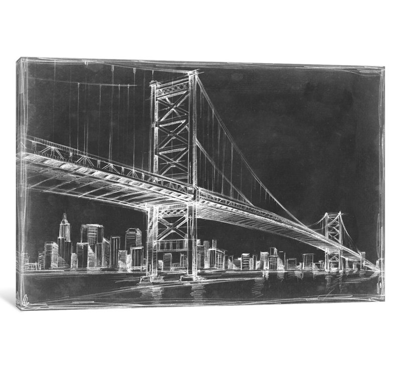 « suspend bridge blueprint iii », reproduction d’impression sur toile, H 12 po x l 18 po x P 1,5 po