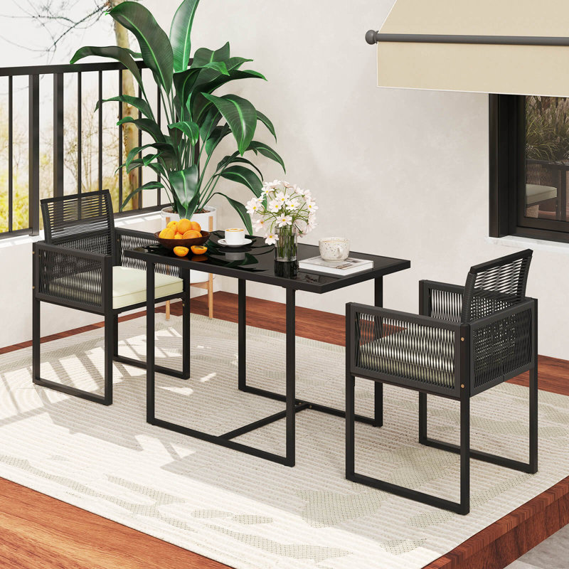 Ensemble de 3 chaises de patio en osier avec dossier pliant blanc